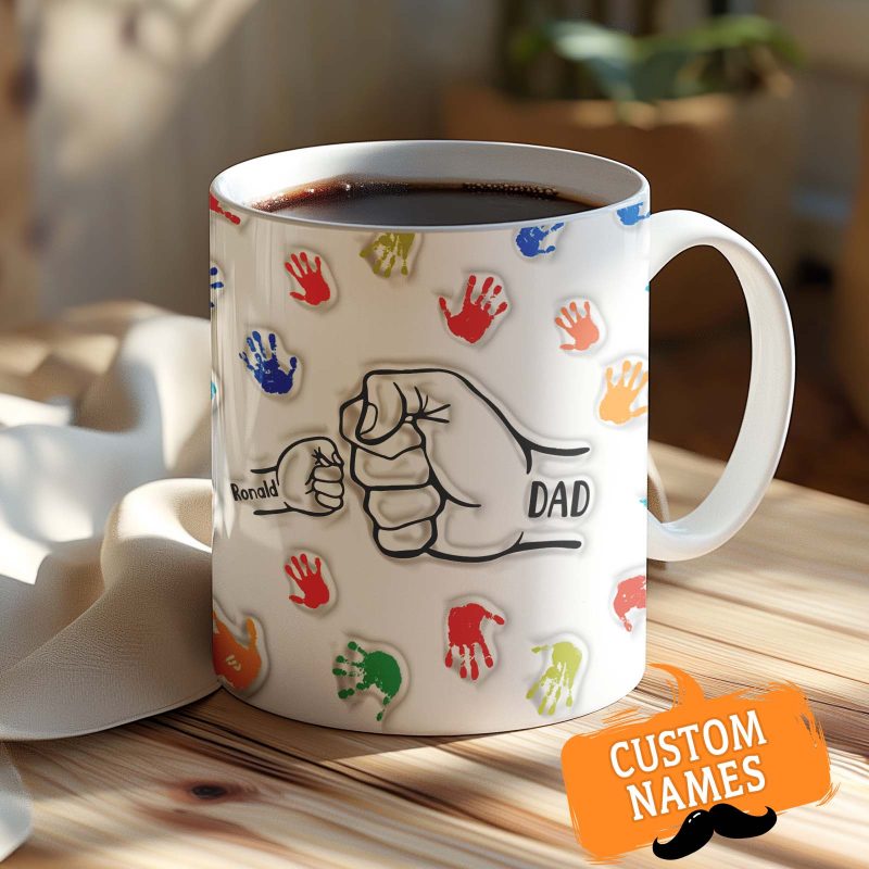 Personalized Mug Gifts for Dad Custom Names 3D Inflated Effect Printed Mug Gift for Grandpa