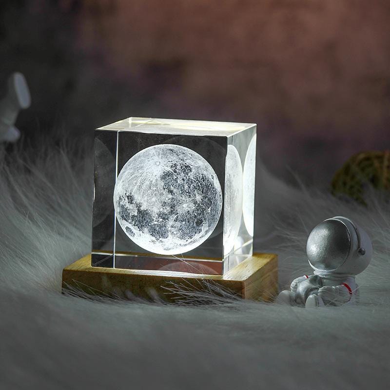 Crystal Cube Laser Engraved Moon Crystal Cube Sculpture Souvenir