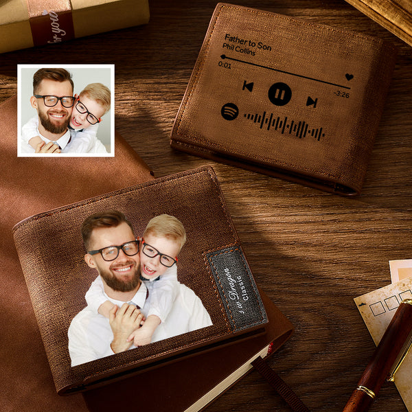 Scannable Spotify Code Wallet Photo Engraved Wallet Memorial Gift For Father