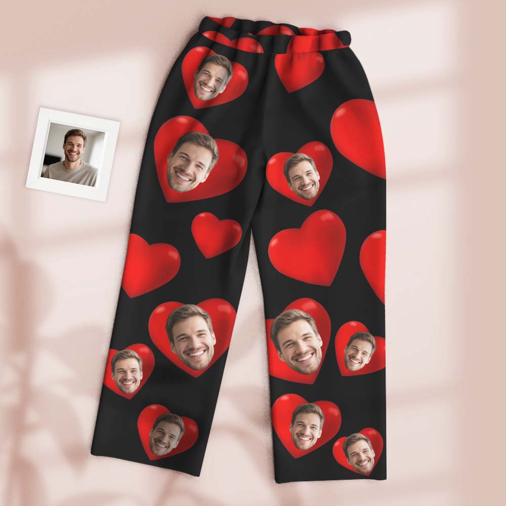 Custom Pajamas Pants Dark Tone with Embedded Photo Hearts Adjustable Waistband Multiple Color Options Valentine's Day Gift - Image 2