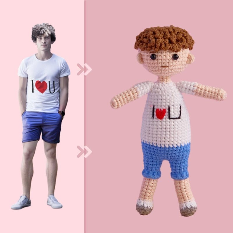 Full Body Customizable 1 Person Custom Crochet Doll Personalized Gifts Handwoven Mini Dolls – I Love U Boy