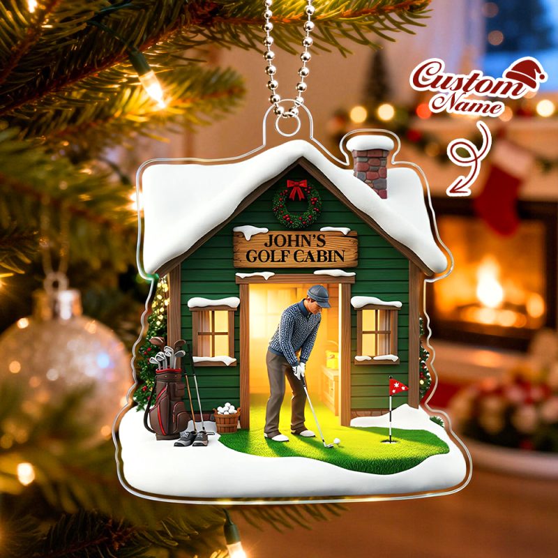 Golf Cabin Christmas Ornament – Personalized Gift For Golfers