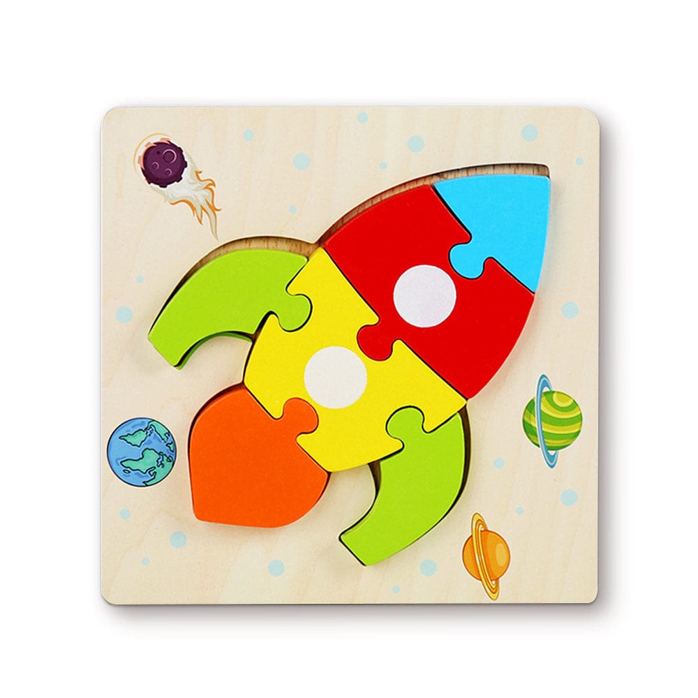 Wooden 3D Jigsaw Puzzle Rocket Shape Puzzles Educational Learning Montessori Toys for Toddlers - Image 2