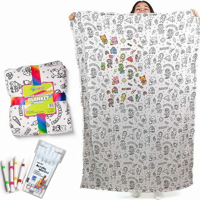 Kids Coloring Blanket Children’s DIY Graffiti Blanket Coloring Throw Blankets Interactive Gifts For Kids