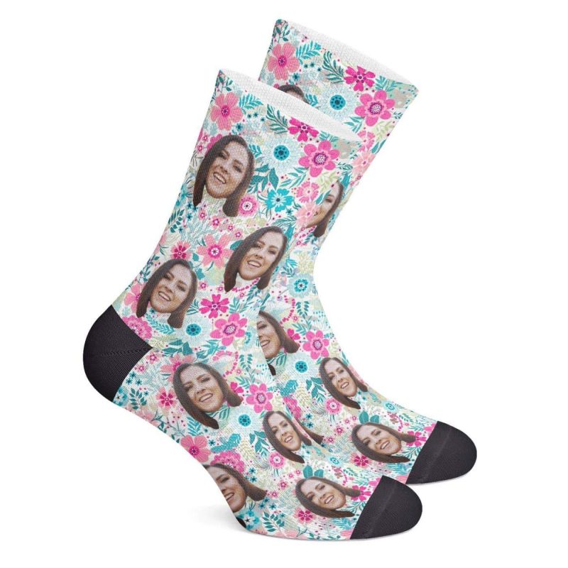 Floral Socks with Face Custom Socks Christmas Gift For Girlfriend