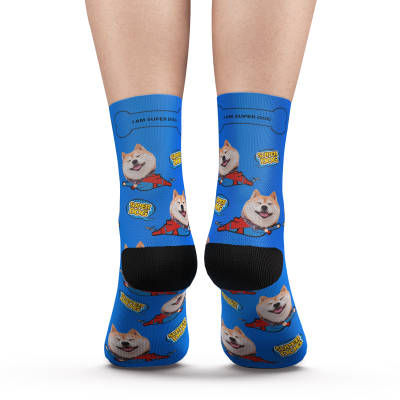 Custom Photo Socks Super Dog Face Mash Socks With Your Text