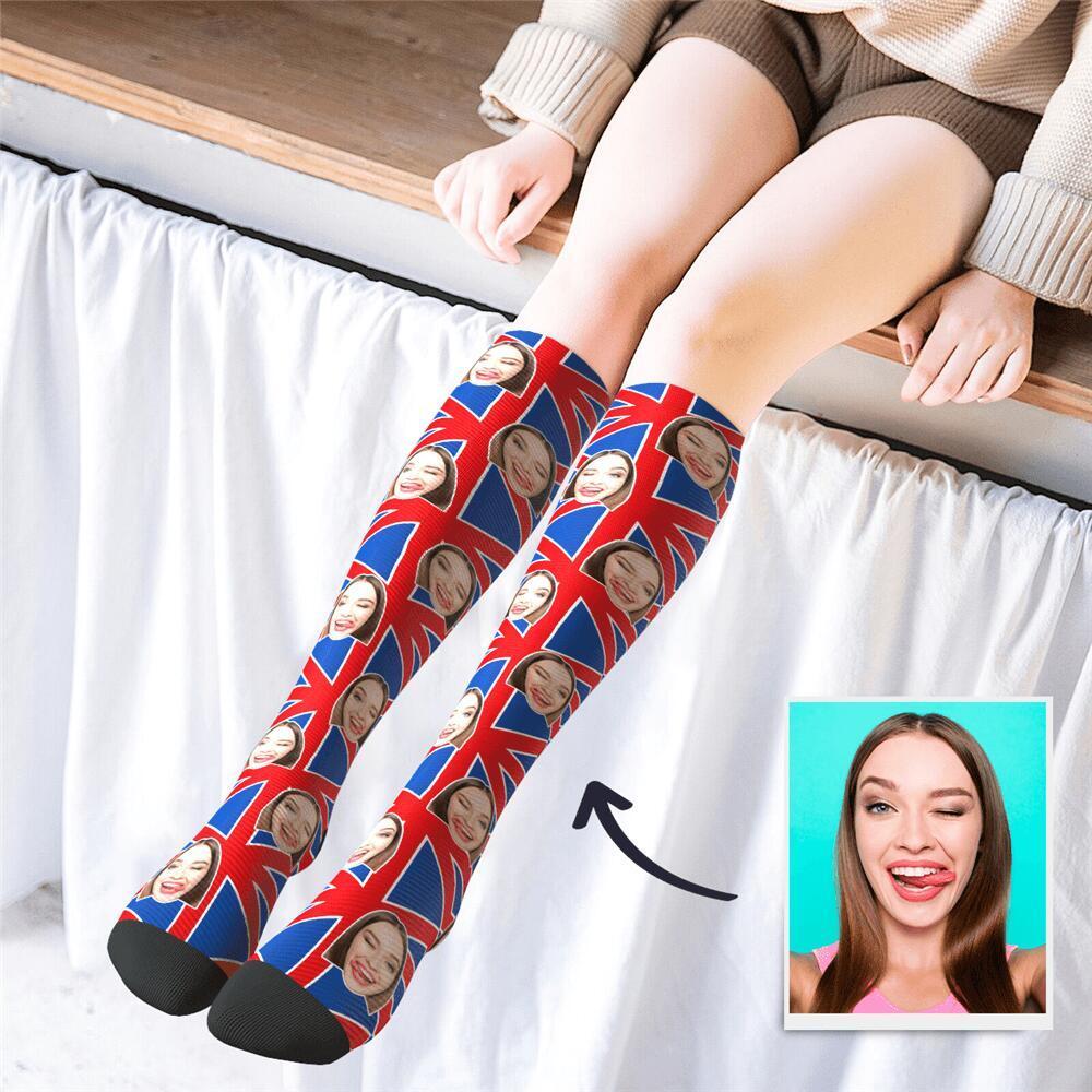 Custom Photo Knee High UK Flag Socks