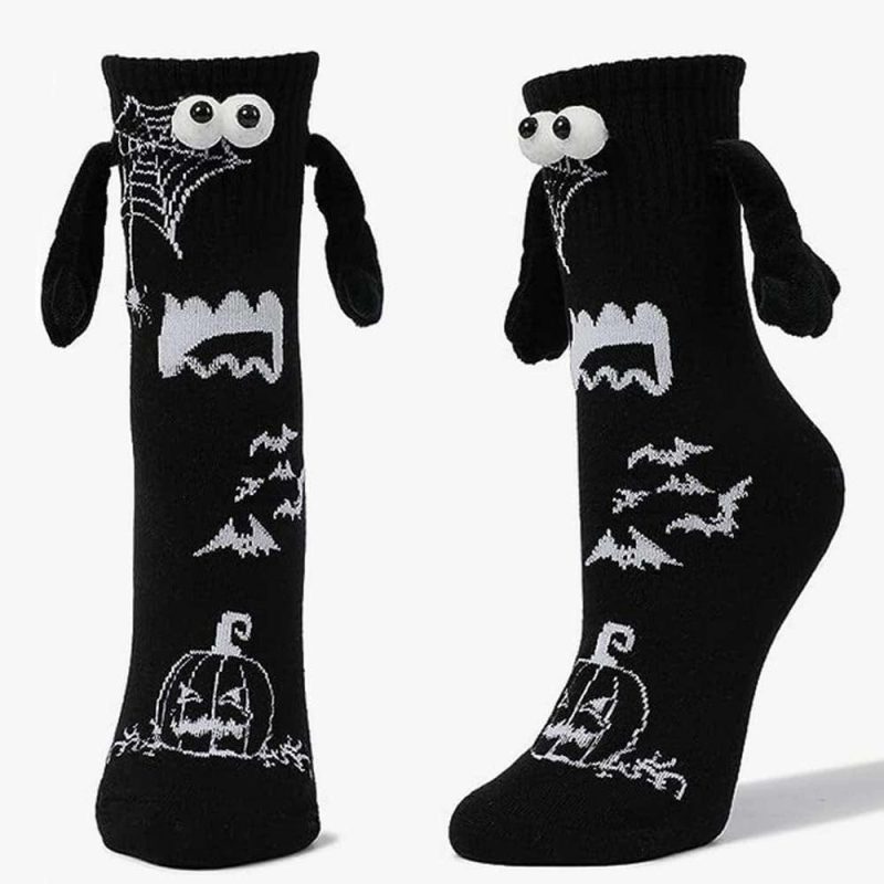 Funny Doll Mid Tube Socks Magnetic Holding Hand Socks Scary Pumpkin Halloween Gifts