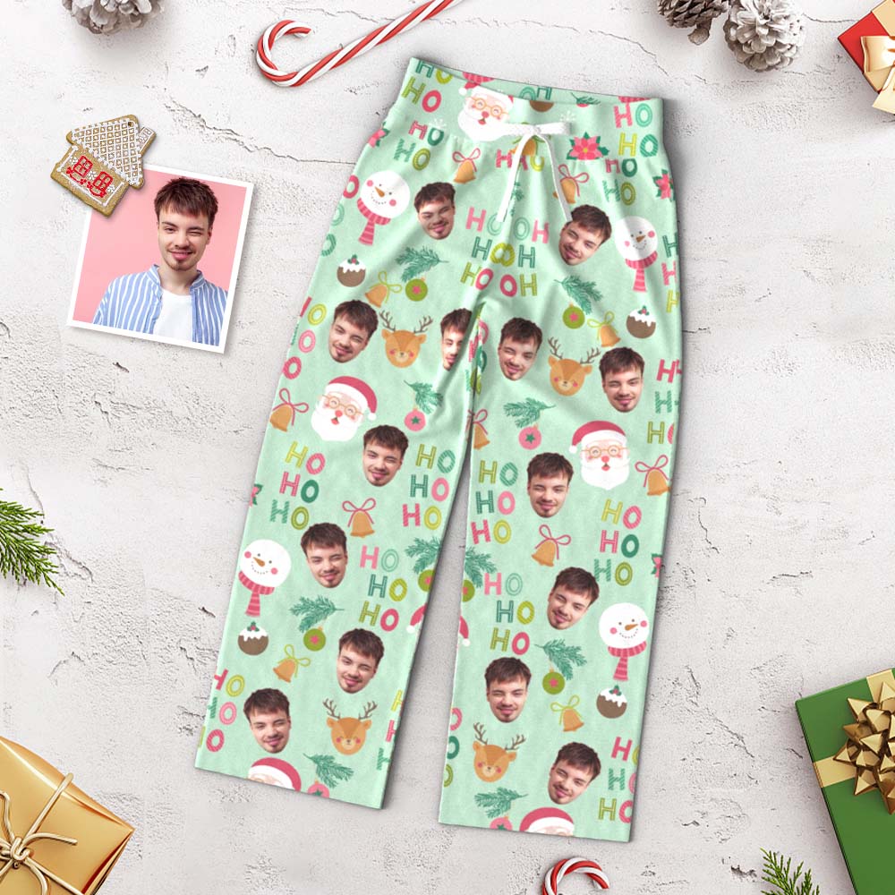 Custom Face Pants Ladie's Loose Wide-leg Pajama Pants Santa Claus and Snowman Merry Christmas - Image 2
