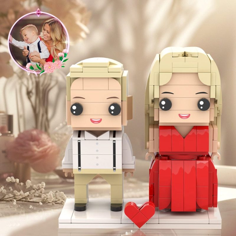 Mother’s Day Classic Mother And Son Matching Shirt Customizable Head 2 People Custom Brick Figures Gift for Mom On Mother’s Day