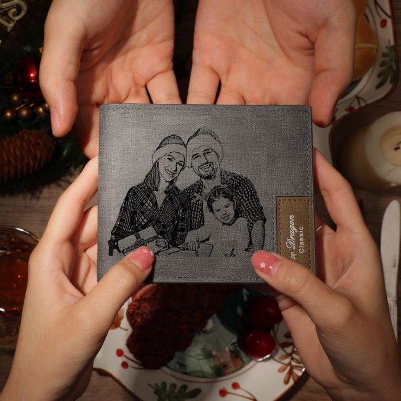 Custom Photo Engraved Short Wallet Grey Gifts for Men