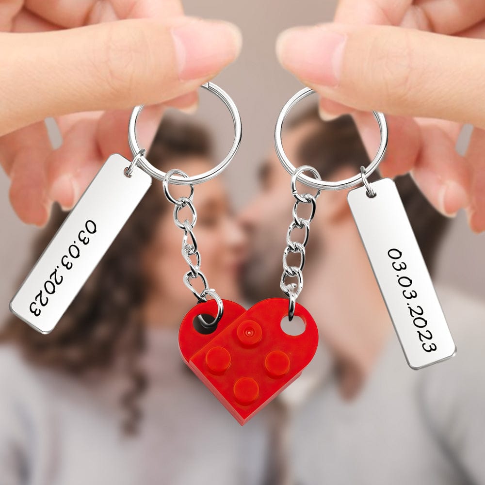 Personalized Date Matching Couples Love Heart Bricks Keychain for Couples - Image 2