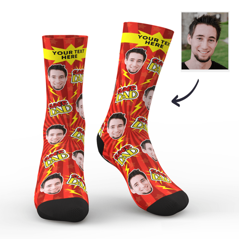 Father’s Day Socks Custom Photo Socks Super Dad With Your Text