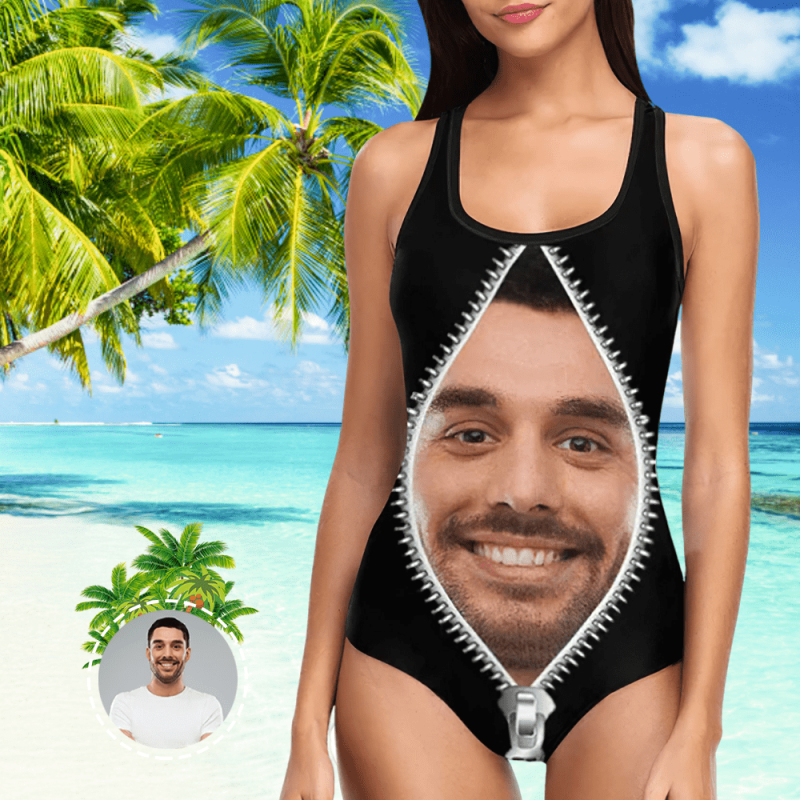 Custom Swimsuit With Husbands Face Custom Bathing Suit with Face One Piece Swimsuit