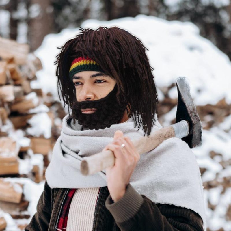 Funny Knitted Beanie Hat Mask Winter Hat With Beard Halloween Gift For Him
