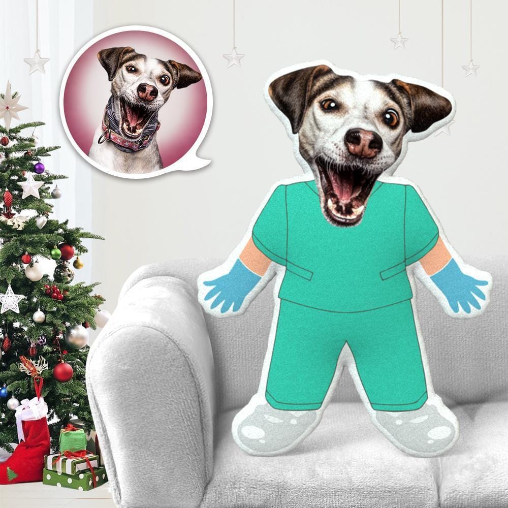 Custom Stuffed Animals Dog Face Pillow Pet Photo Pillow Gifts for Dog Lovers Scrub Suit Costume