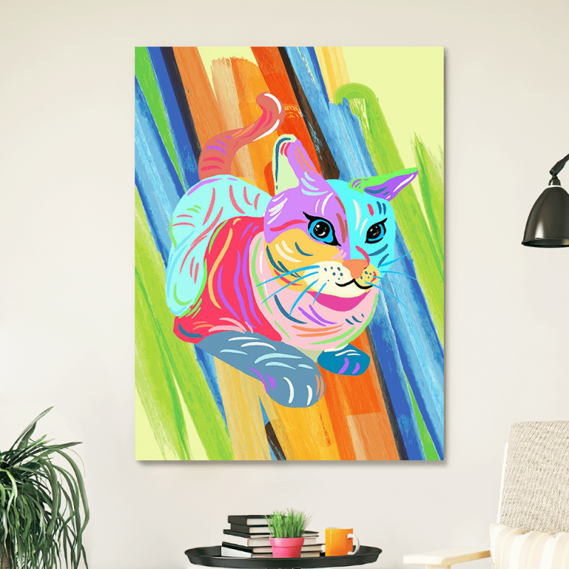 Psychadelic Wall Art Cat Colourful Trippy Drawings Canvas