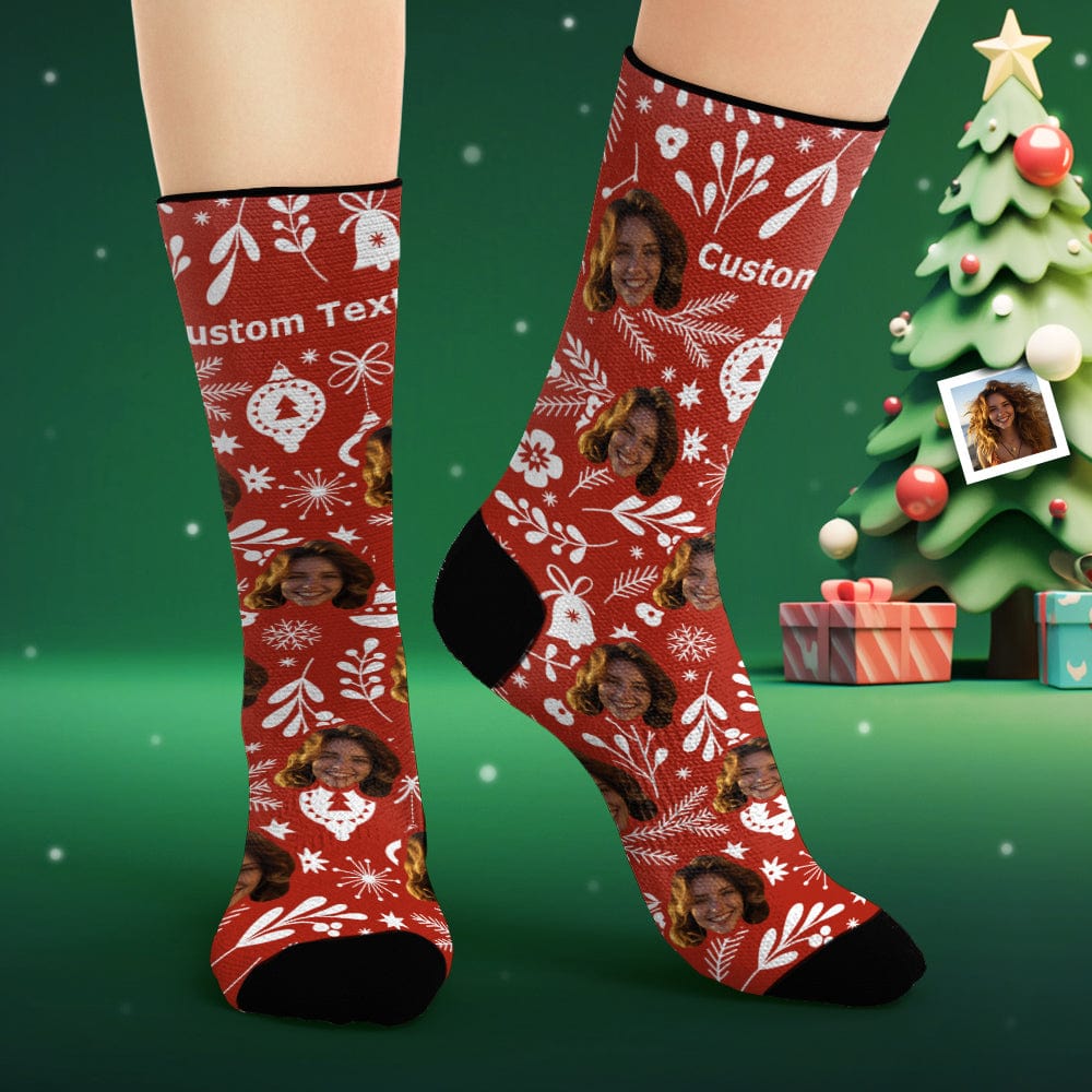 Custom Face Socks Personalized Photo Red Socks Christmas Gifts - Image 2