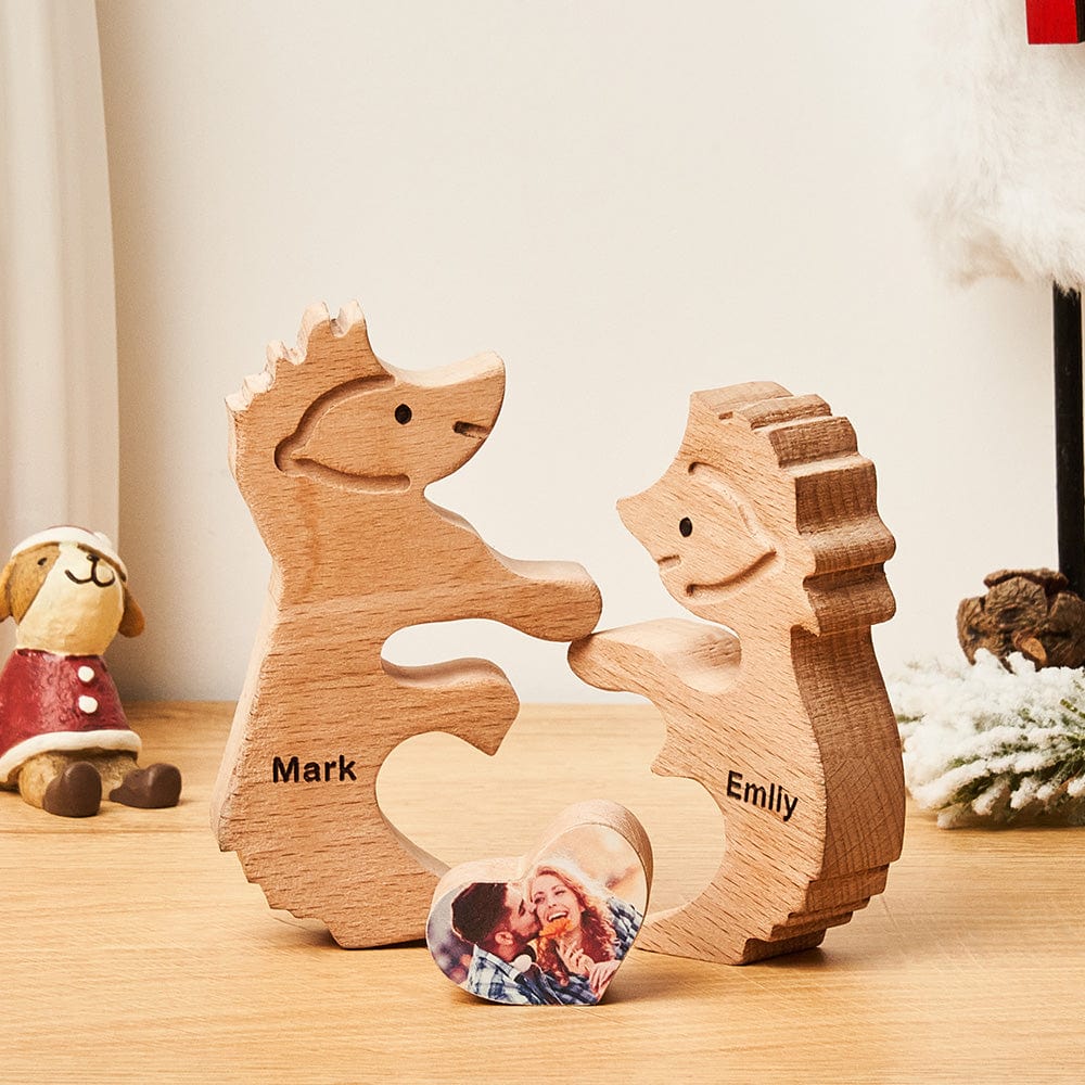 Custom Name Love Wooden Hedgehogs Puzzle for Couple Home Decor Christmas Gifts - Image 2