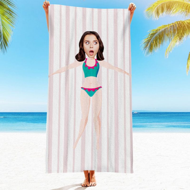 Custom Face Beach Towel Personalized Sunny Beauty Style Beach Towel Funny Gift for Summer