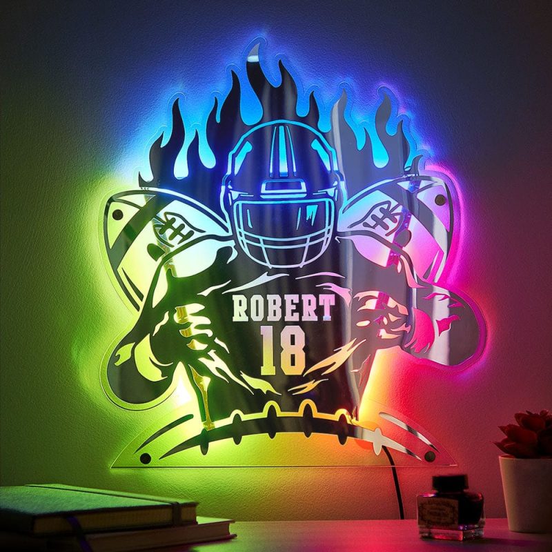 Custom Rugby Mirror Light with Name and Number Personalized Gift for Rugby Fans