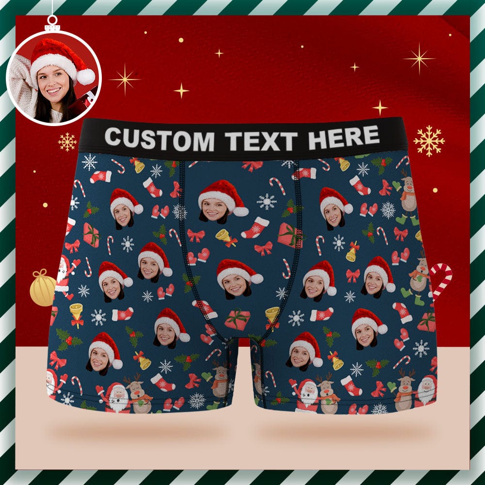 Custom Face Boxer Briefs Personalized Underwear Santa Claus and Elk Merry Christmas Gifts for Him - Image 2