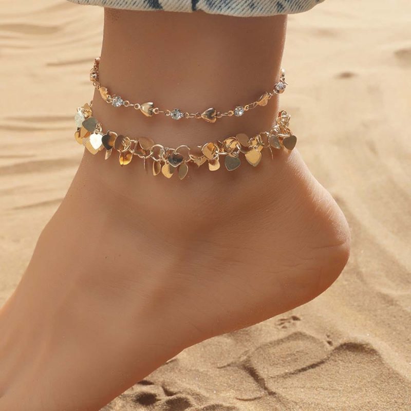 Boho Ankle Bracelet Multi-Layer Heart Anklet Female Fashion Anklet Best Friend Gift