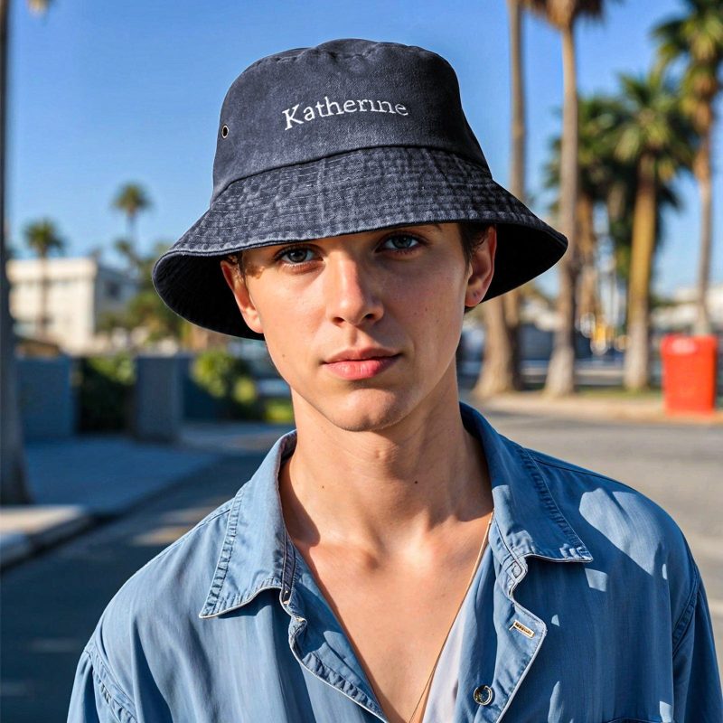 Personalized Denim Bucket Hat Custom Name Embroidery Design Gift for Friends