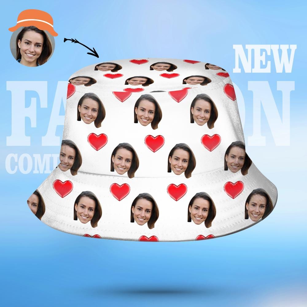 Custom Bucket Hat Personalized 2 Face Heart Print Summer Unisex Fisherman Hat