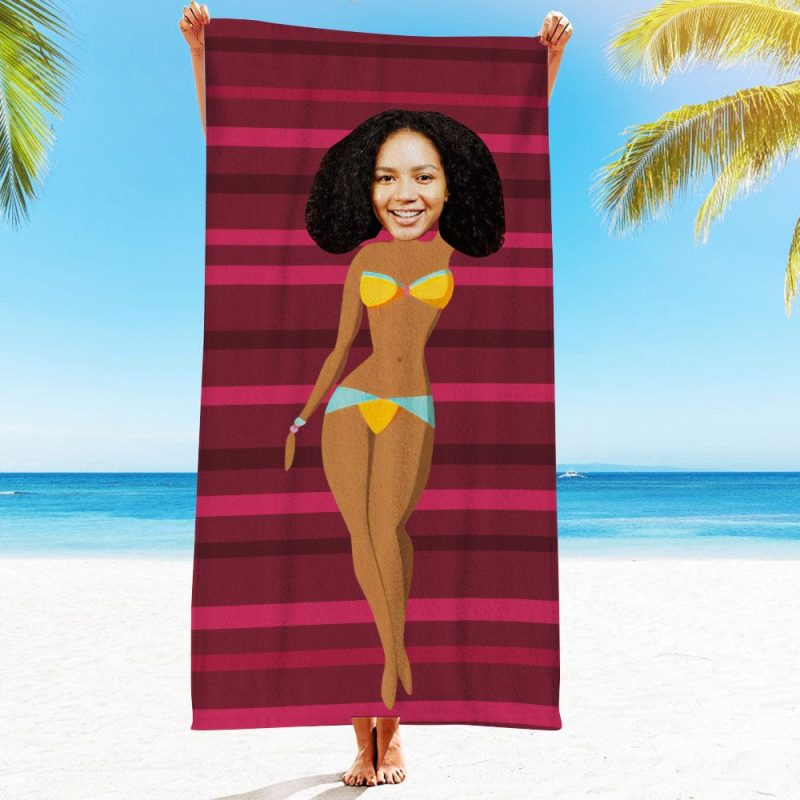 Custom Face Beach Towel Personalized Bikini Style Beach Towel Funny Gift for Summer