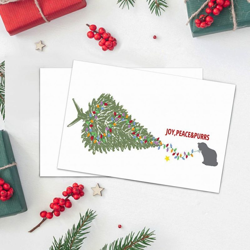 Funny Christmas Card Holiday Card Joy Peace and Purrs-Horizontal Card