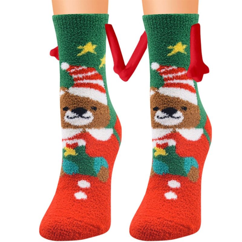 Christmas Couple Socks Magnetic Hand in Hand Socks Couple Christmas Gifts-Bear