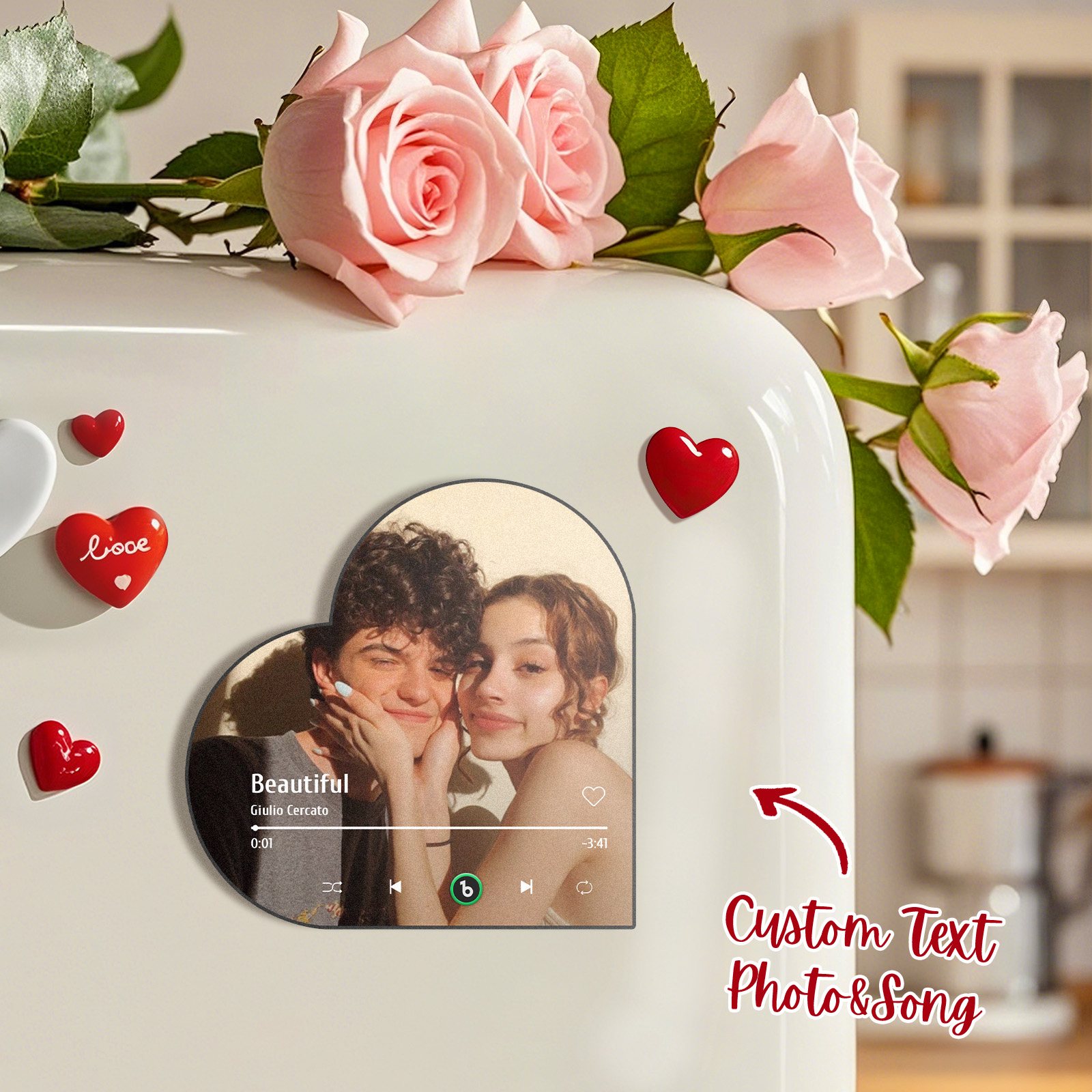 Custom Music Fridge Magnet Custom Heart Frame Album Fridge Magnet Music Wall Photo Sticker - GiftLab