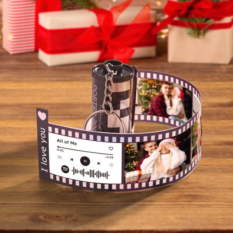Personalized Spotify Code Camera Roll Keychain with Text Christmas Gift for Couple