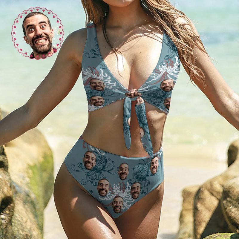 Personalized Photo Bikini Chest Strap Cute Bathing Suit Birthday Gift for Her – Chrysanthemum