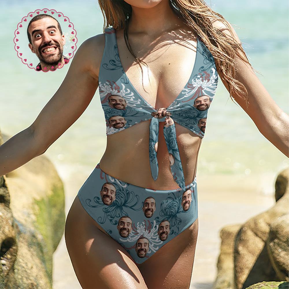 Personalized Photo Bikini Chest Strap Cute Bathing Suit Birthday Gift for Her - Chrysanthemum