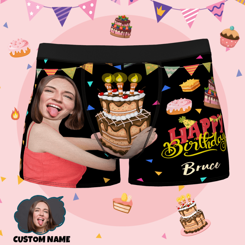 Custom Name Happy Birthday Men’s All-Over Print Boxer Briefs Perfect Gift for Your Husband Your Boy Friend