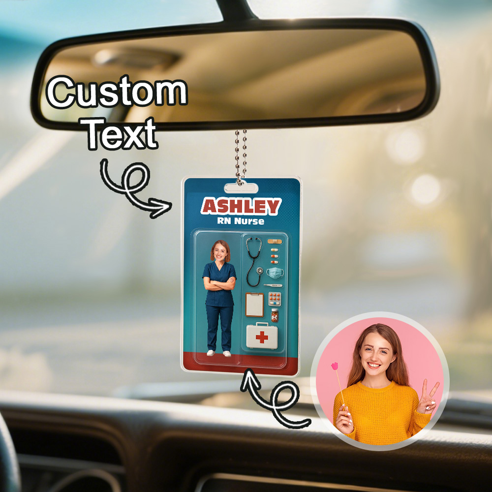 Custom 3D Effect Action Figure Customizable Head Packaging Toy Box Style Art Gift Personalized Acrylic Car Hanger Nurses Day Gift for Nurse