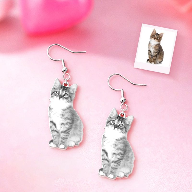 Photo Engraved Earrings Pet Photo Earrings Personalized Earrings Gift for Her