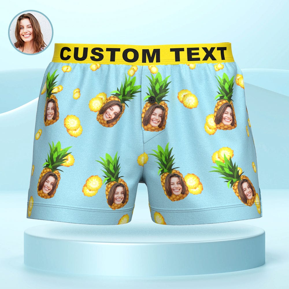Custom Face Funny Pineapple Boxer Shorts Personalized Waistband Casual Underwear for Him - Image 2