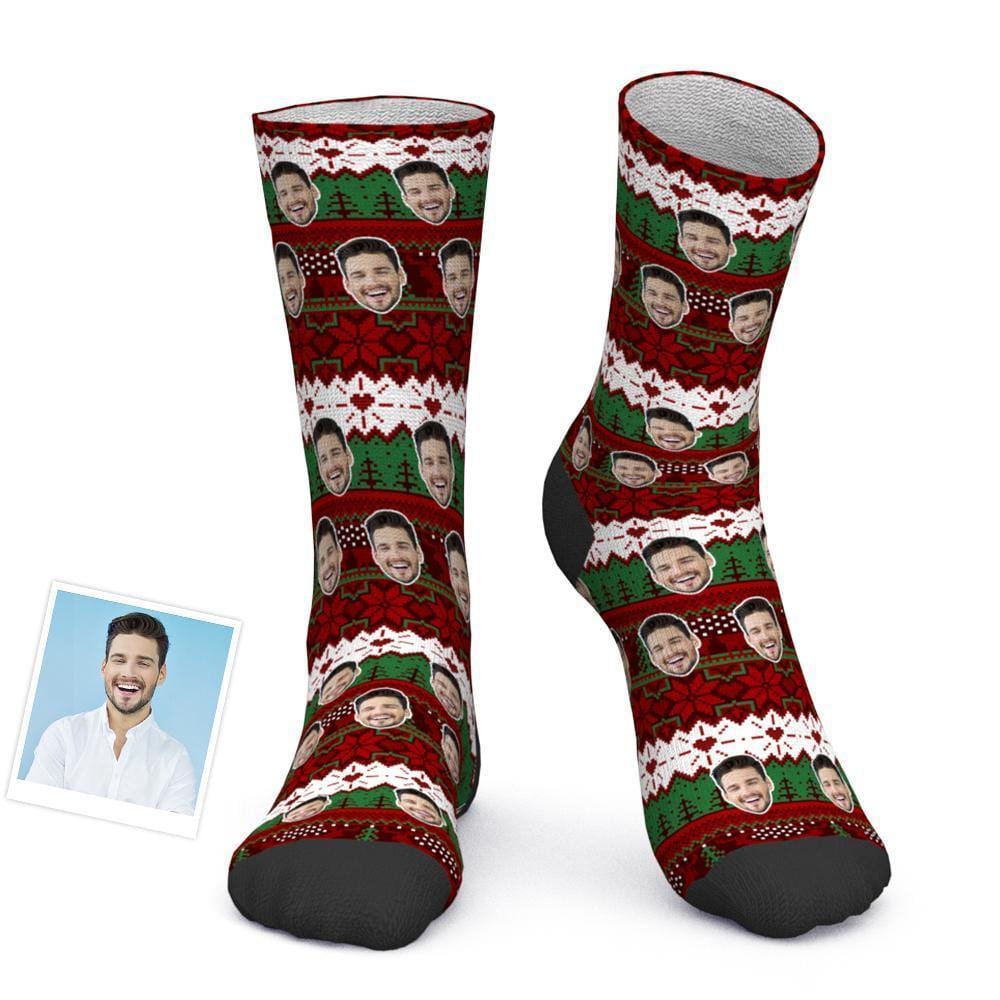 Custom Photo Socks Christmas Vintage Pattern Socks - Image 2