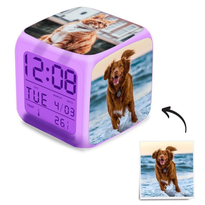 Photo Alarm Clock Gifts For Pet Lovers Colorful Lights 3in*3in