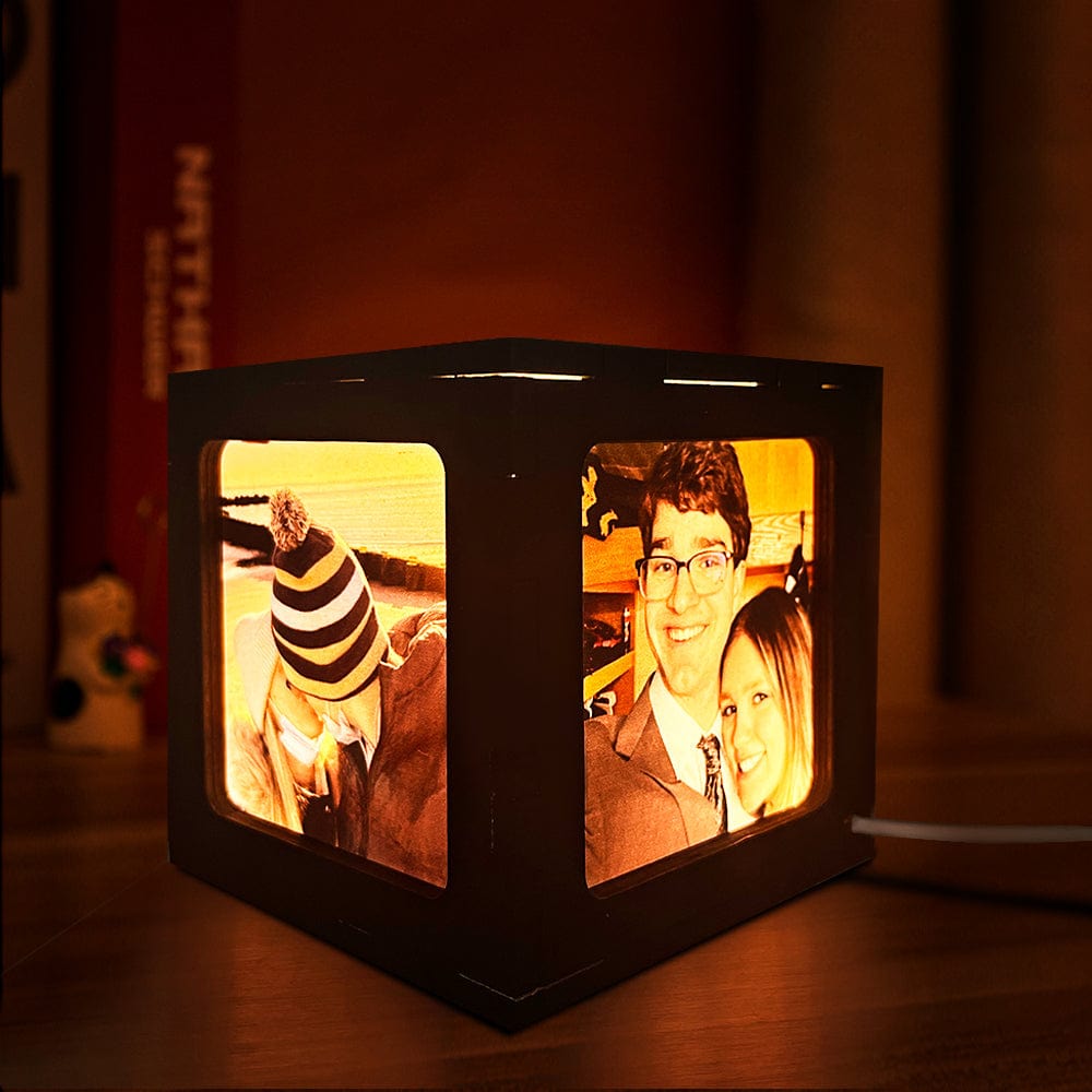 Custom Photo Cube Box Light Personalized Wooden Photo Frame Night Light Gift Wedding Gift