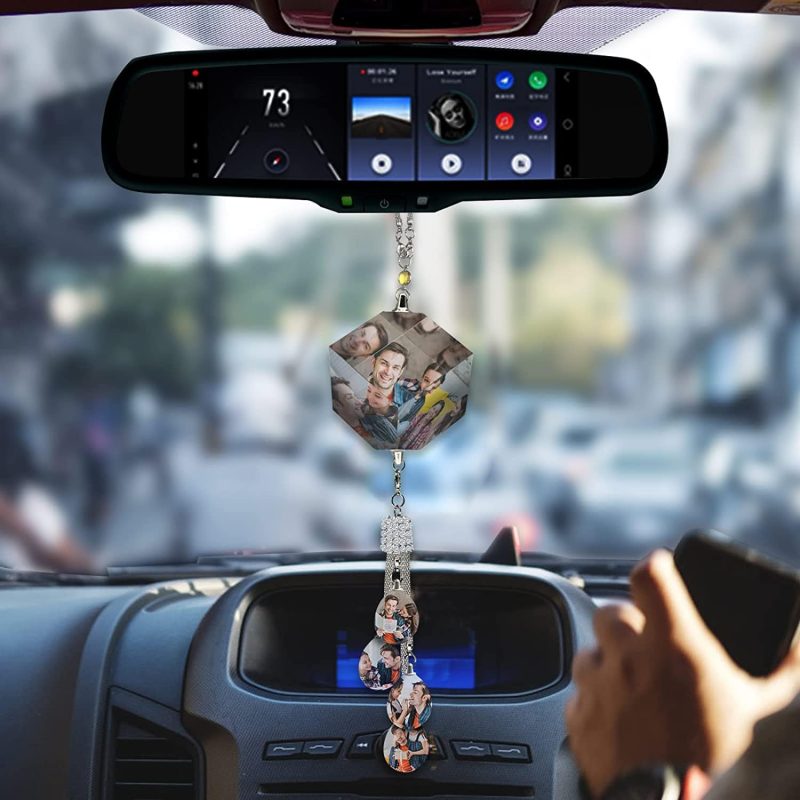 Custom Car Pendant Photo Car Hanging Ornaments Car Accessories Gifts for Friends Family Drivers