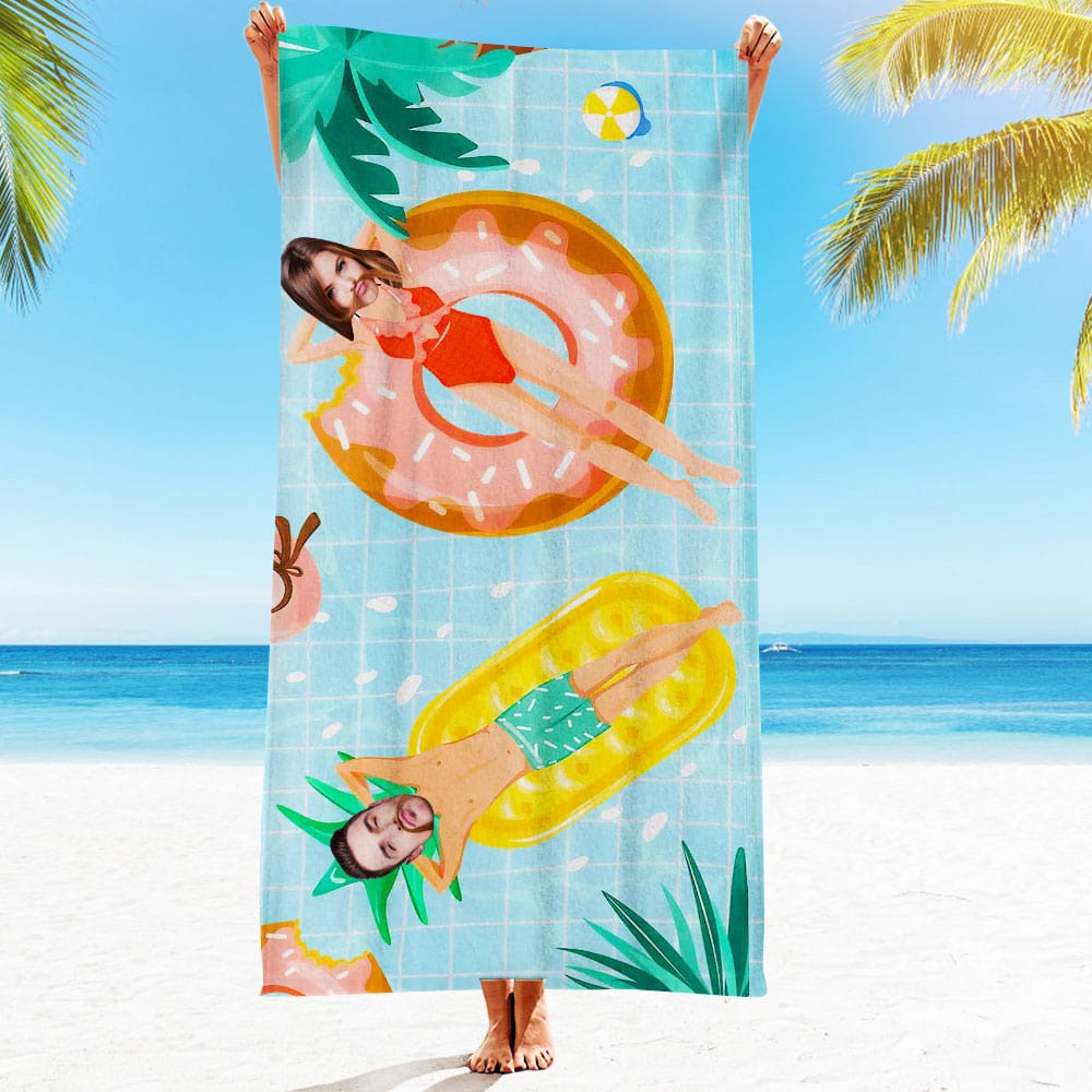 Custom Face Beach Towel Personalized Couple Style Beach Towel Funny Gift for Summer
