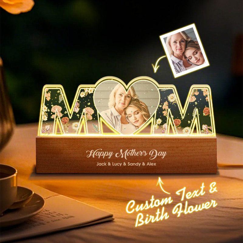 Personalized Letter Lamp Custom Photo Birth Flower Night Light Mother’s Day Gift