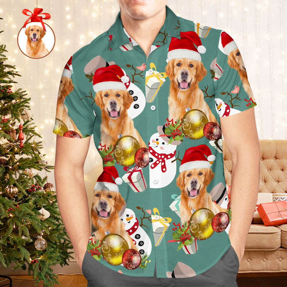 Custom Face Christmas Shirt Golden Retriever Celebrate Christmas Hawaiian Shirt Xmas Gift for Family Friends Personalized Face Hawaiian Shirt Gift - SantaSocks - Image 2
