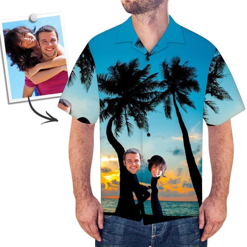 Custom Photo Hawaiian Shirt Summer Gift For Dad – Beach & Sunset