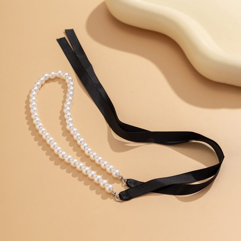 Vintage French Court Diy Velvet Bow Pearl Necklace