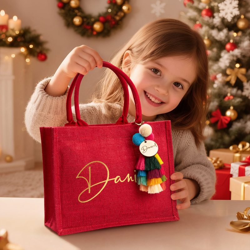 Custom Gift Bag & Charm �C Personalized Holiday Gift Bags with Name, Christmas Eve Party Bags, Xmas Gift Sacks for Family & Friends